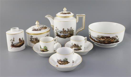 A Furstenburg seventeen piece part coffee service, c.1800, Coffee pot 17.5cm high